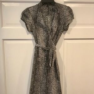 Black and grey dot wrap dress